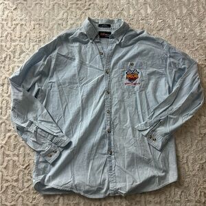 Vintage NASCAR Cafe Blue denim button down Shirt.